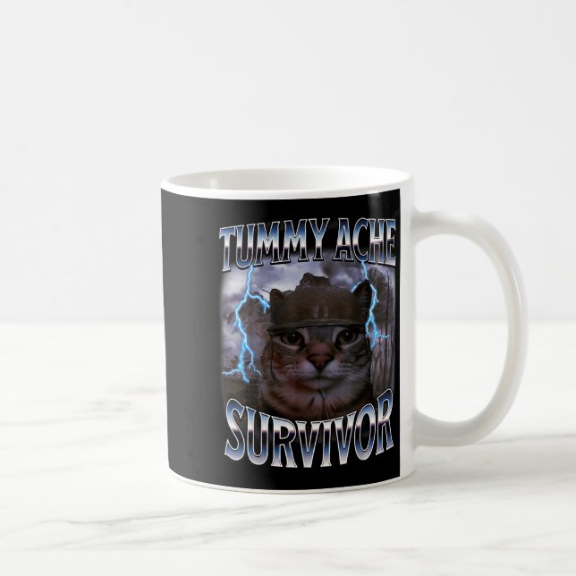 I Survived Today's Tummy Ache Funny Silly Cat Meme Kaffemugg (Höger)