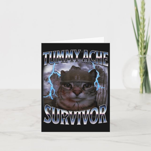 I Survived Today's Tummy Ache Funny Silly Cat Meme Kort (Framsida)