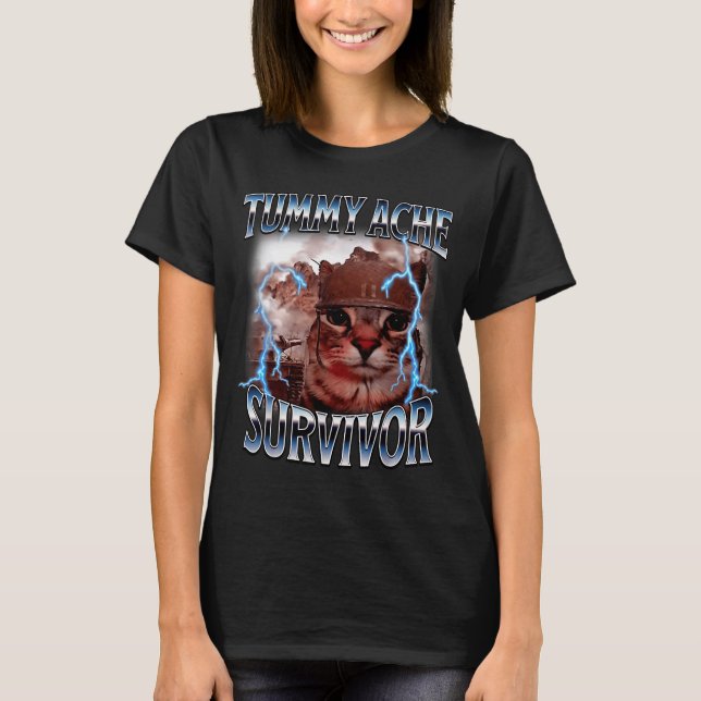 I Survived Today's Tummy Ache Survivor Funny Cat M T Shirt (Framsida)