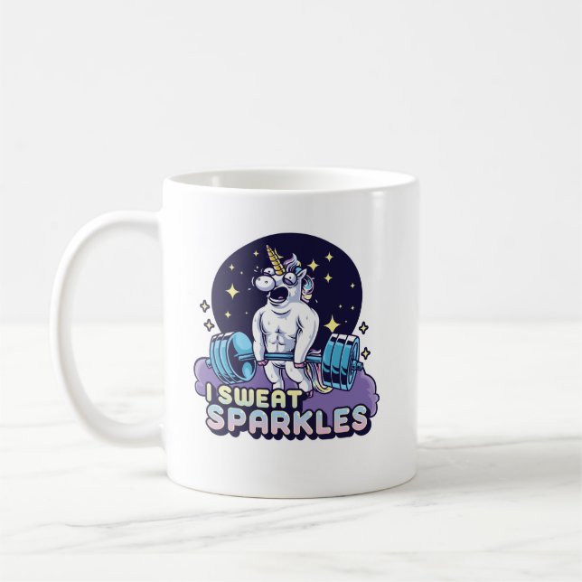 I Sweat Sparkles Lunt lyft Gym Workout Unicorn Kaffemugg (Vänster)