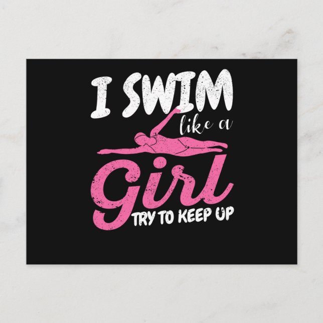 I swim like a girl and try to keep up with the vykort (Framsida)