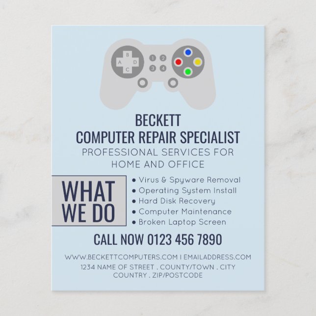 I.T/Computers, Computer Repair Specialist Advert Flygblad (Framsidan)