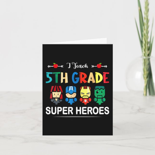 I Teach 5th Klass Superheroes Back to school Teach Kort (Framsida)