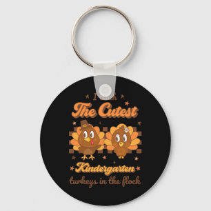 I Teach Cutest Kindergarten Turkey in Flock Retro Nyckelring