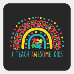 I Teach Fantastisk-barnskjorta Autism Awareness Pu Fyrkantigt Klistermärke