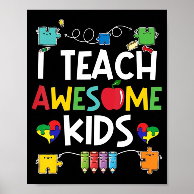 I Teach Fantastisk Kids shirt Autism Awareness puz Poster (Framsidan)