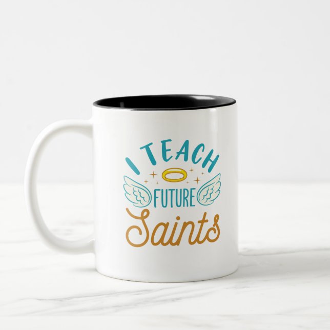 I Teach Future Saints CatholSchool Lärare Två-Tonad Mugg (Vänster)