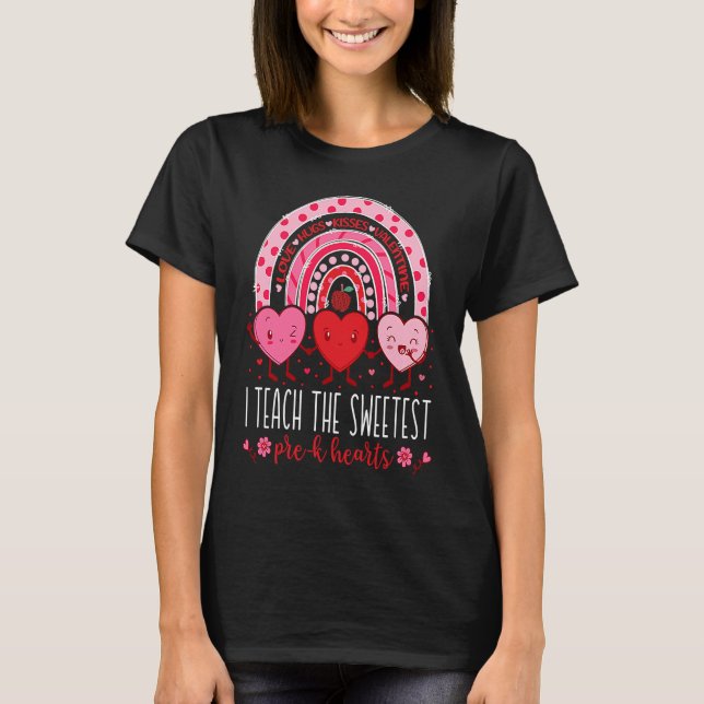 I Teach The Sweetest Pre K Hearts Teachers Valenti T Shirt (Framsida)