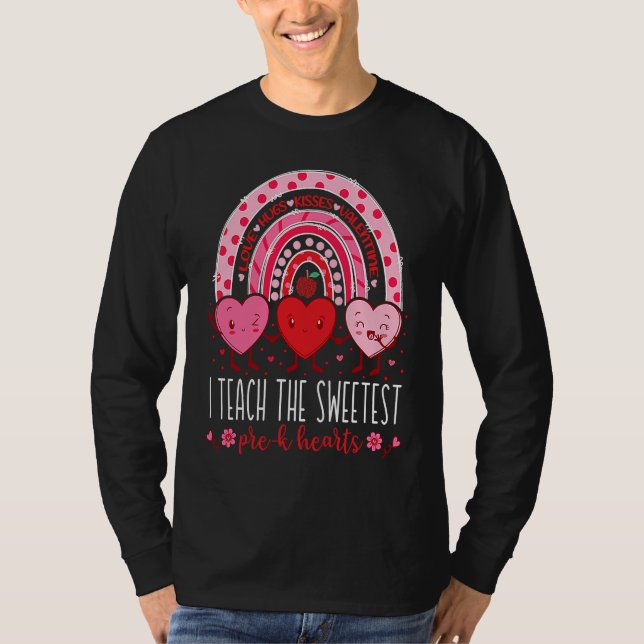 I Teach The Sweetest Pre K Hearts Teachers Valenti T Shirt (Framsida)