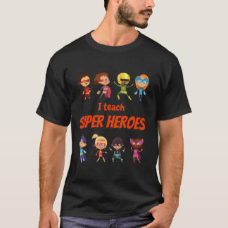 I Teach Toppen Heroes - Tecknad Bok Hero Lärare T Shirt
