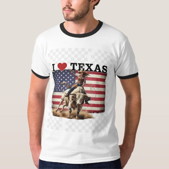  I ❤️ TEXAS – Rodeo Spirit & Patriotism   T Shirt (Framsida)