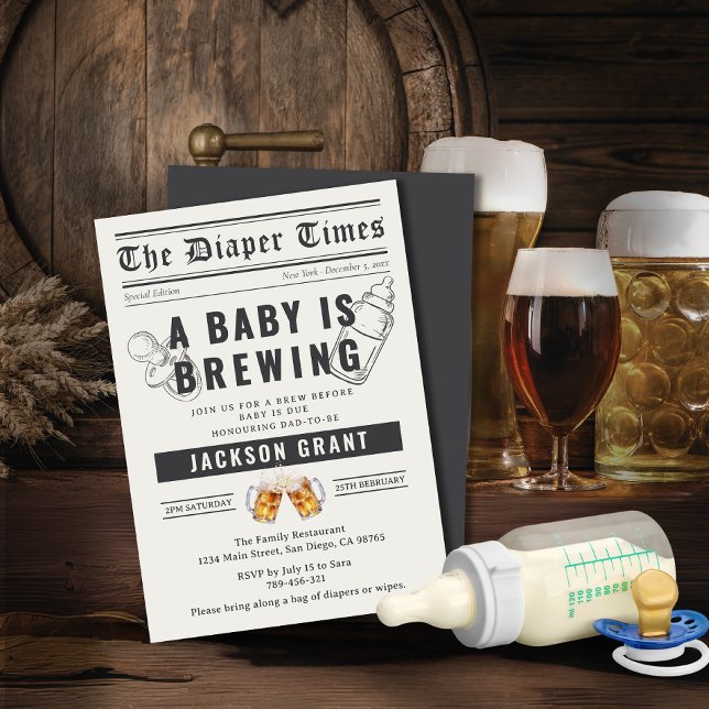 I tidningen A Baby brinner dagstidningen Party Inbjudningar (Newspaper A Baby is Brewing Diaper Party Invitation)