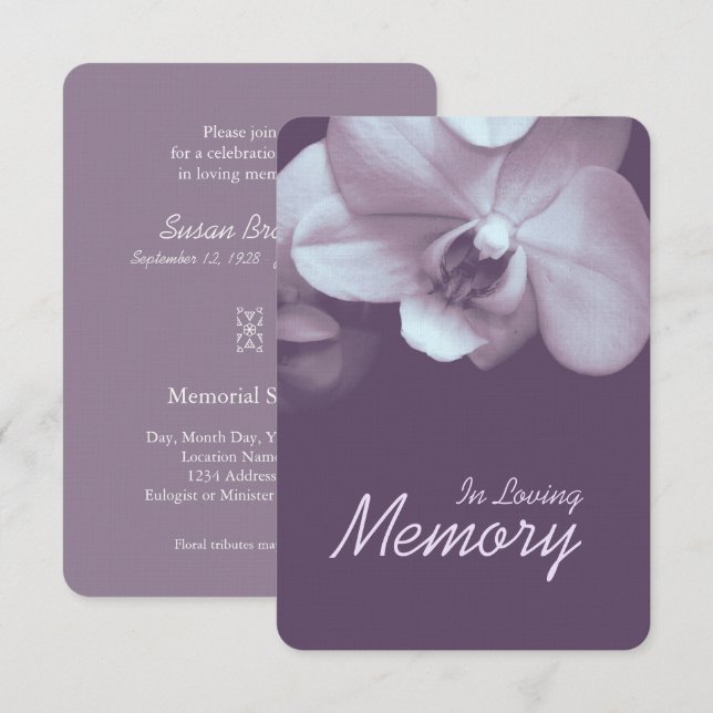 I tjänsten Loving Memory Orchid P Funeral Memorial Inbjudningar (Fram/baksida)