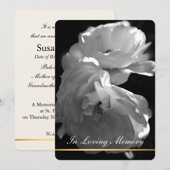 I tjänsten Loving Memory Ro Funeral Memorial Servi Inbjudningar (Fram/baksida)