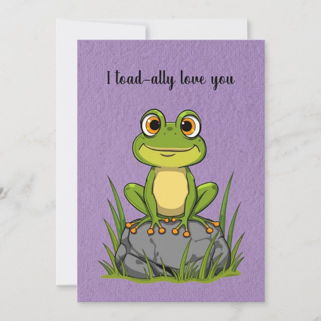 I toad-ally love you - Cartoon toad on a rock Julkort (Framsida)