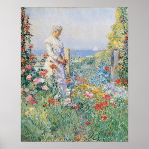 I trädgården av Childe Hassam, vintagekonst Poster