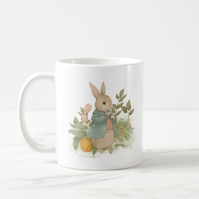 i trädgården söta kanin i kostym kaffemugg (Vänster)