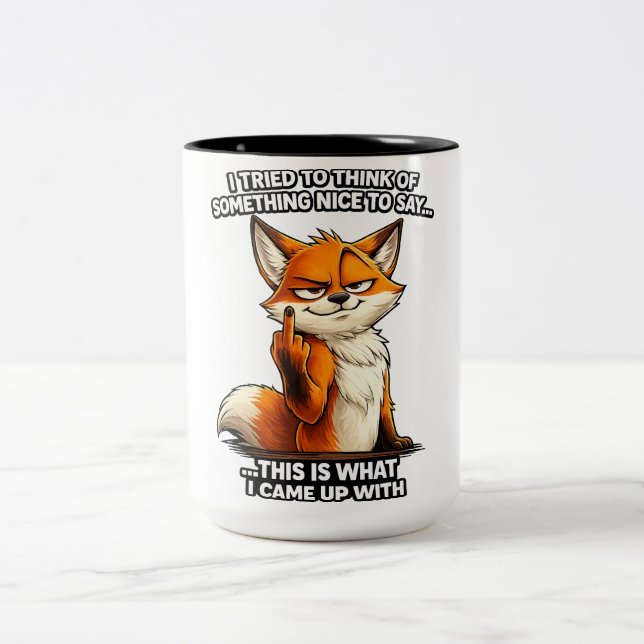 I tried to think of something nice funny fox mug Två-Tonad mugg (Center)