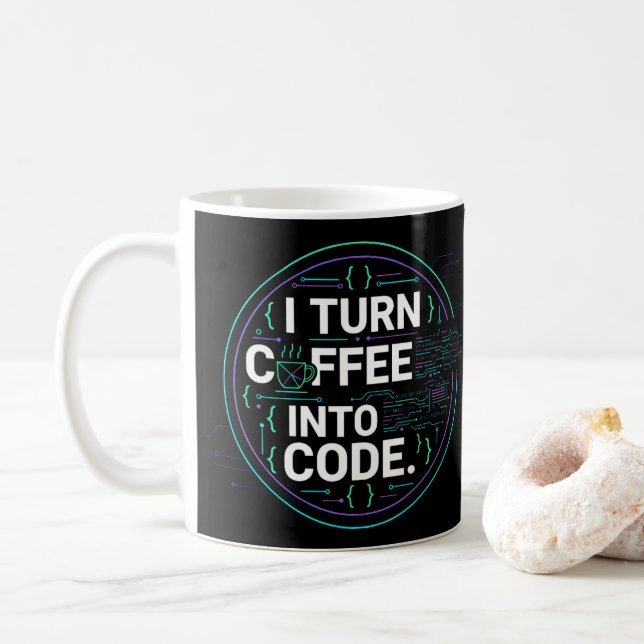 I Turn Coffee Into Code – Funny Progra Kaffemugg (Med munk)