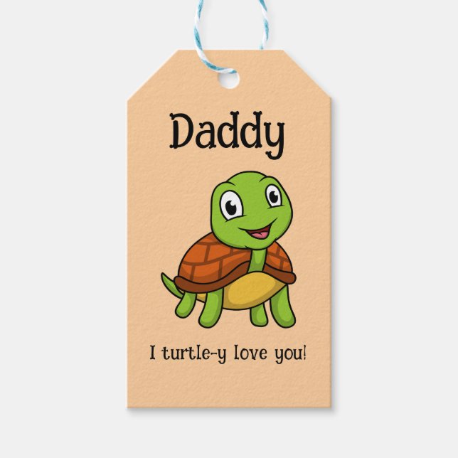 I Turtley Love You Daddy! Cute Father's Day Turtle Presentetikett (Framsidan)