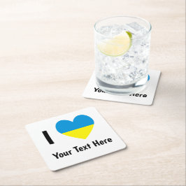 I (ukrainsk Flagga Heart) Din Personlig Text Underlägg Papper Kvadrat