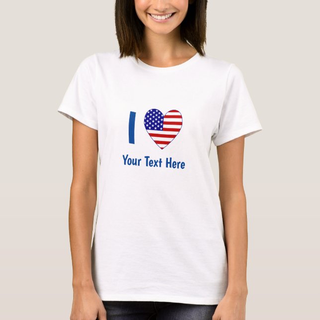 I (USA flagga Heart) texten Kvinnor T Shirt (Framsida)