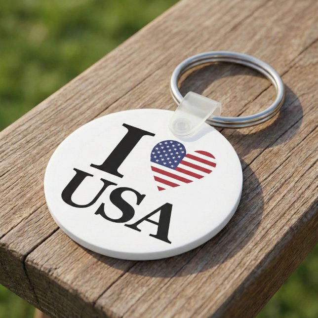 "I ❤️ USA" Round Keychain Nyckelring (A Daily Reminder that Your Heart Belongs to America.)