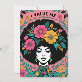 I Value Me Afro Floral Empowerment Art Design Julkort