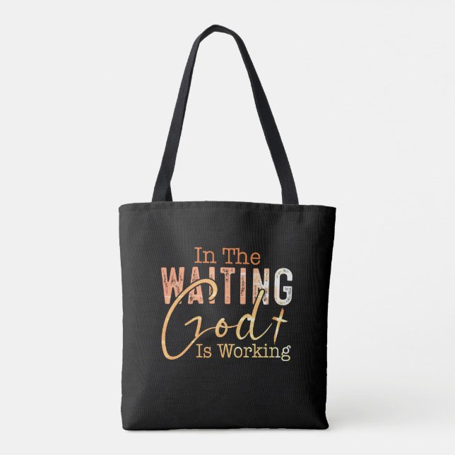 I väntan på att Gud arbetar Christian Quote Tygkasse (Baksida)