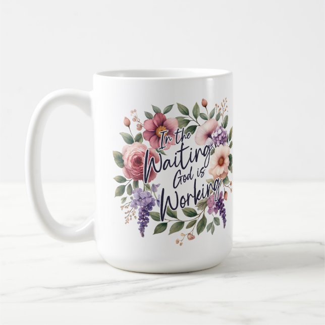 I väntan på Gud är Blommigt kristen Kaffemugg (Vänster)