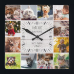 I vår Hearts Pet Farmhouse Foto Collage Fyrkantig Klocka<br><div class="desc">Den här moderna, roliga mur av minnesbilder för husdjur kommer att värma varje djurälskares hjärta. En vacker keepy för alla katt mamma, hund eller förälder till andra päls-spädbarn är det här en söt Instagram-vänlig foto-rutnätsgåva, lätt personlig med 12 av dina favoritbilder. Den handskrivna söten och den rustiska (tryckta) vitskiktsfixeren över...</div>