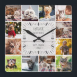 I vår Hearts Pet Farmhouse Foto Collage Fyrkantig Klocka<br><div class="desc">Den här moderna, roliga mur av minnesbilder för husdjur kommer att värma varje djurälskares hjärta. En vacker keepy för alla katt mamma, hund eller förälder till andra päls-spädbarn är det här en söt Instagram-vänlig foto-rutnätsgåva, lätt personlig med 12 av dina favoritbilder. Den handskrivna söten och den rustiska (tryckta) vitskiktsfixeren över...</div>
