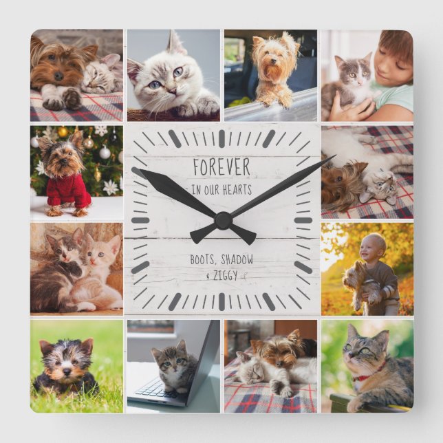 I vår Hearts Pet Farmhouse Foto Collage Fyrkantig Klocka (Framsida)