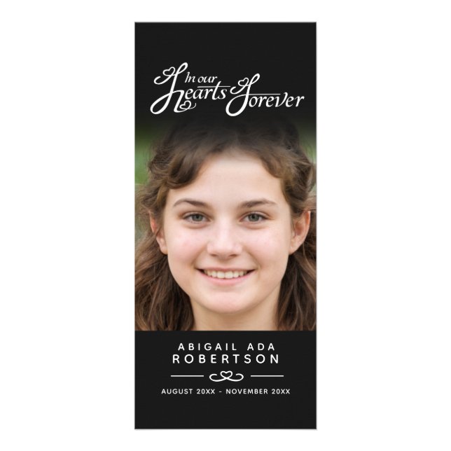 I våra hjärtan - begravningsprogrammet, svart vitt reklamkort (Baksidan)