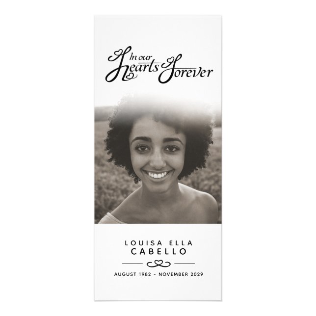 I våra hjärtan - begravningsprogrammet, vit svart  reklamkort (Baksidan)