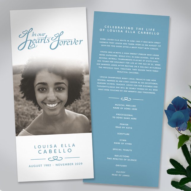I våra hjärtan - begravningsprogrammet vitt och bl reklamkort (Skapare uppladdad)
