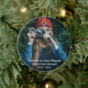 I våra hjärtan - Modern enkel fotominnesstund Julgransprydnad Keramik