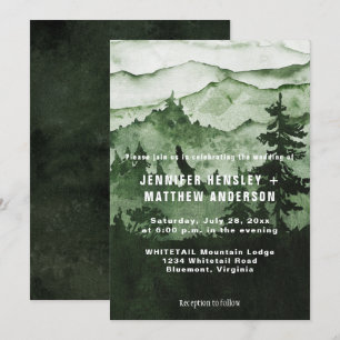 I Vilden Emerald Grönt Mountain Scene Bröllop Inbjudningar