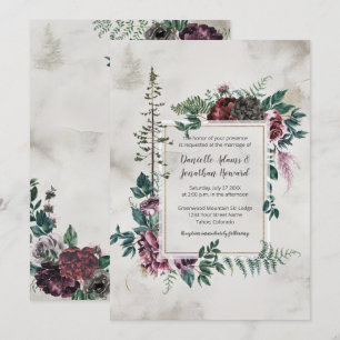 I Vilden Rustic Burgundy Grått Blommigt Bröllop Inbjudningar