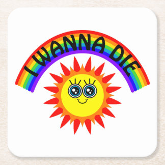 I Wanna Die - Rainbow Smiling Sun Underlägg Papper Kvadrat