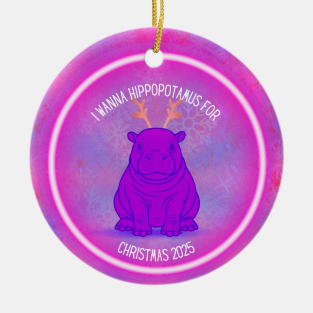 I Wanna Hippopotamus for Christmas - Purple Julgransprydnad Keramik (Framsidan)