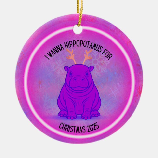 I Wanna Hippopotamus for Christmas - Purple Julgransprydnad Keramik (Framsidan)
