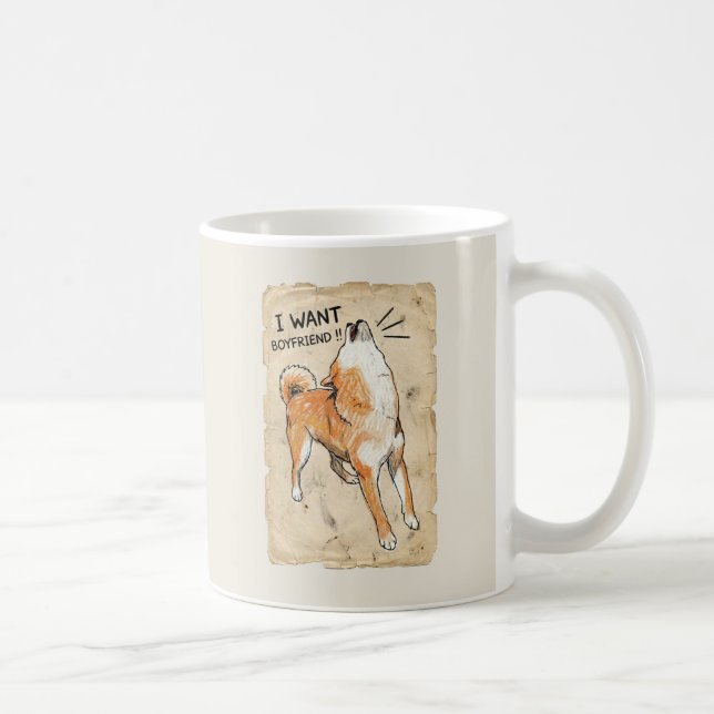 I Want a Boyfriend – Manifesting Shiba Inu Mug Kaffemugg (Höger)
