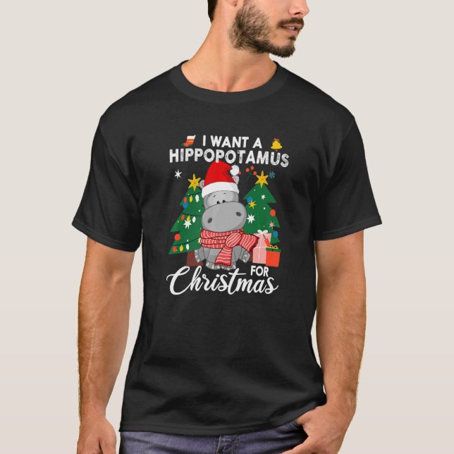 I Want A Hippopotamus For Christmas Cute Hippo Kid T Shirt (Framsida)