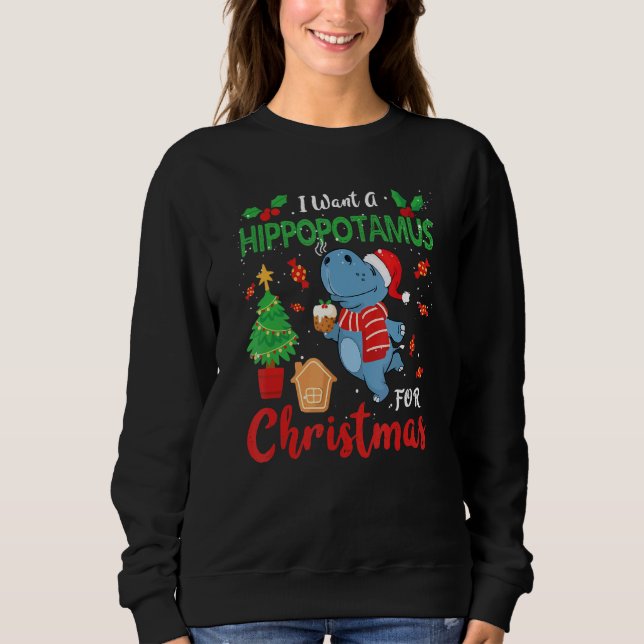 I Want A Hippopotamus for Christmas Cute Hippo San T Shirt (Framsida)