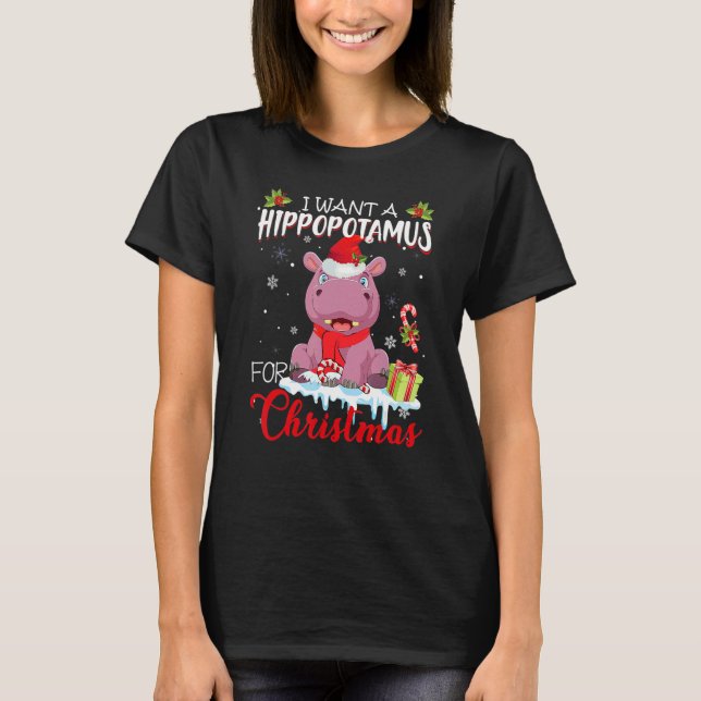 I Want A Hippopotamus For Christmas Santa Hat Hipp T Shirt (Framsida)