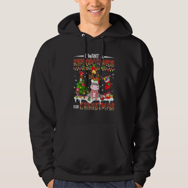 I Want A Hippopotamus For Christmas Santa Reindeer Hoodie (Framsida)