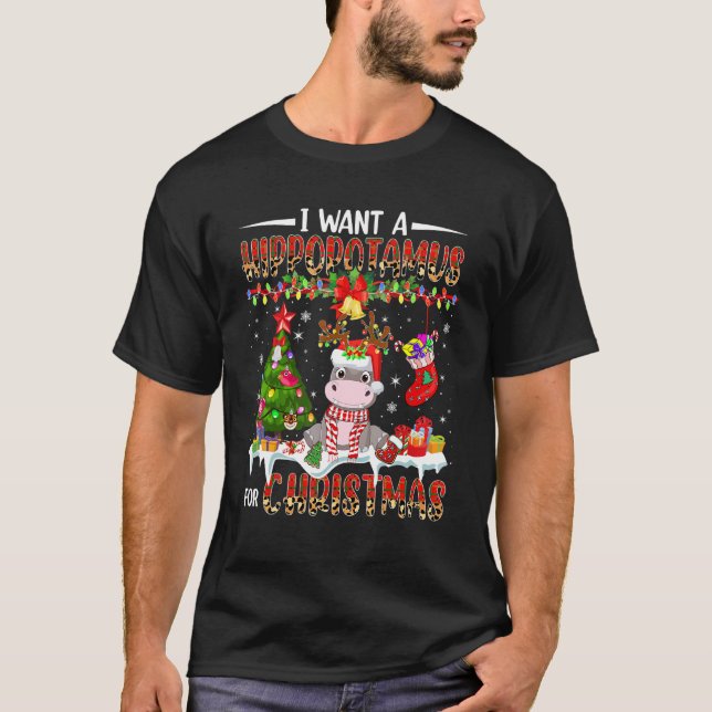 I Want A Hippopotamus For Christmas Santa Reindeer T Shirt (Framsida)