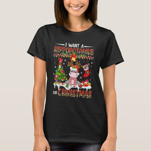 I Want A Hippopotamus For Christmas Santa Reindeer T Shirt (Framsida)