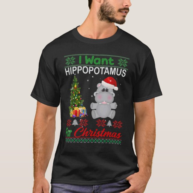 I Want A Hippopotamus For Christmas Xmas Hippo for T Shirt (Framsida)